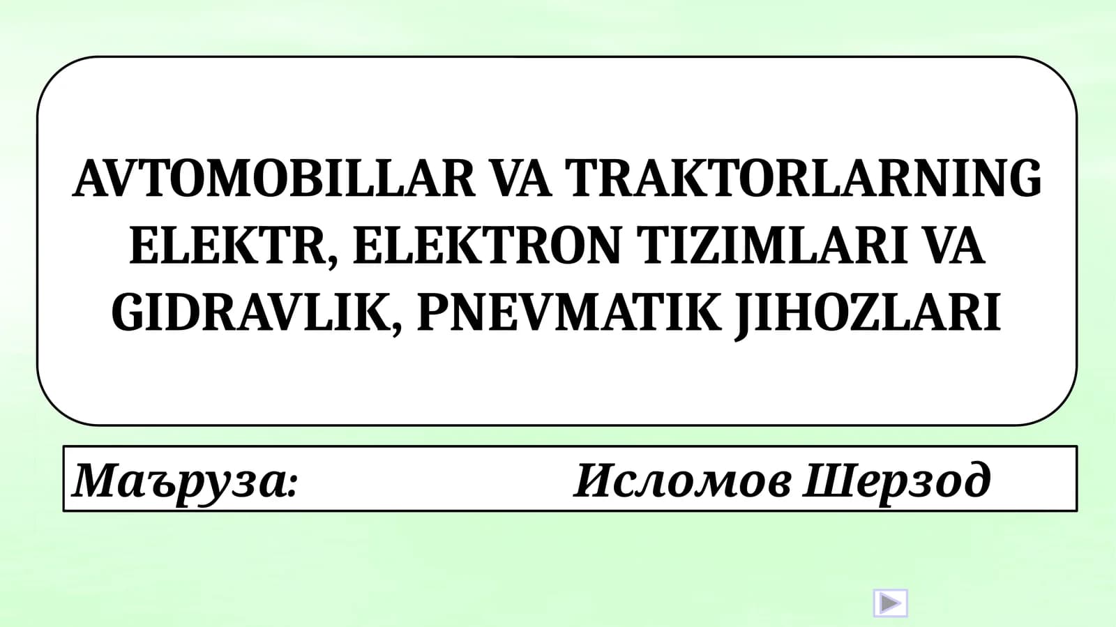 Avtomobillarning elektr va elektron tizimlari