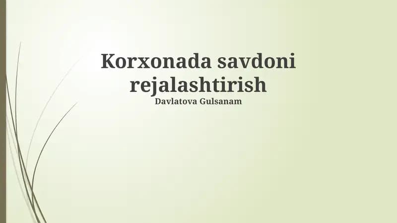 Korxonada savdoni rejalashtirish