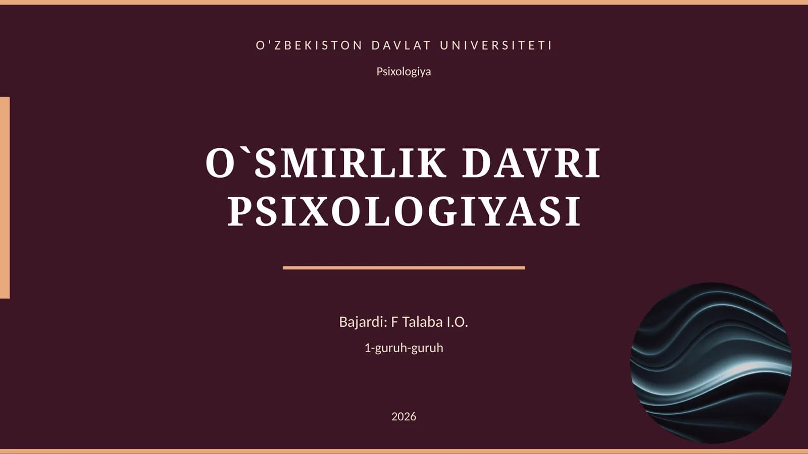 O`SMIRLIK DAVRI PSIXOLOGIYASI