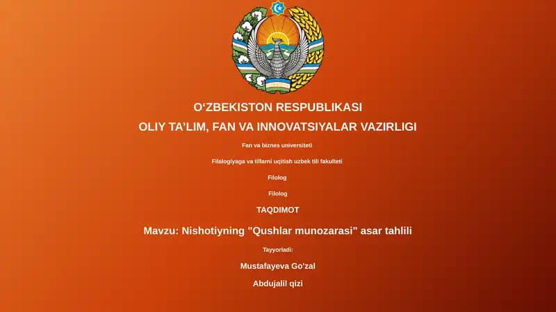 Nishotiyning "Qushlar munozarasi" asar tahlili