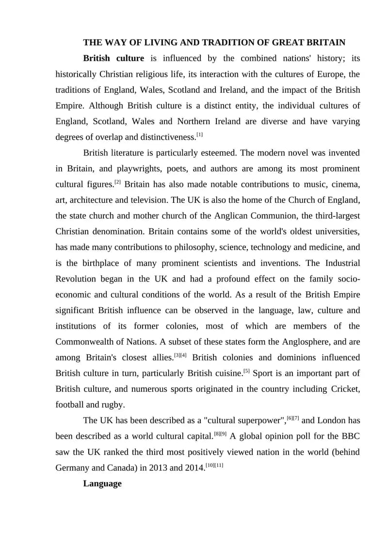 THE WAY OF LIVING AND TRADITION OF GREAT BRITAIN