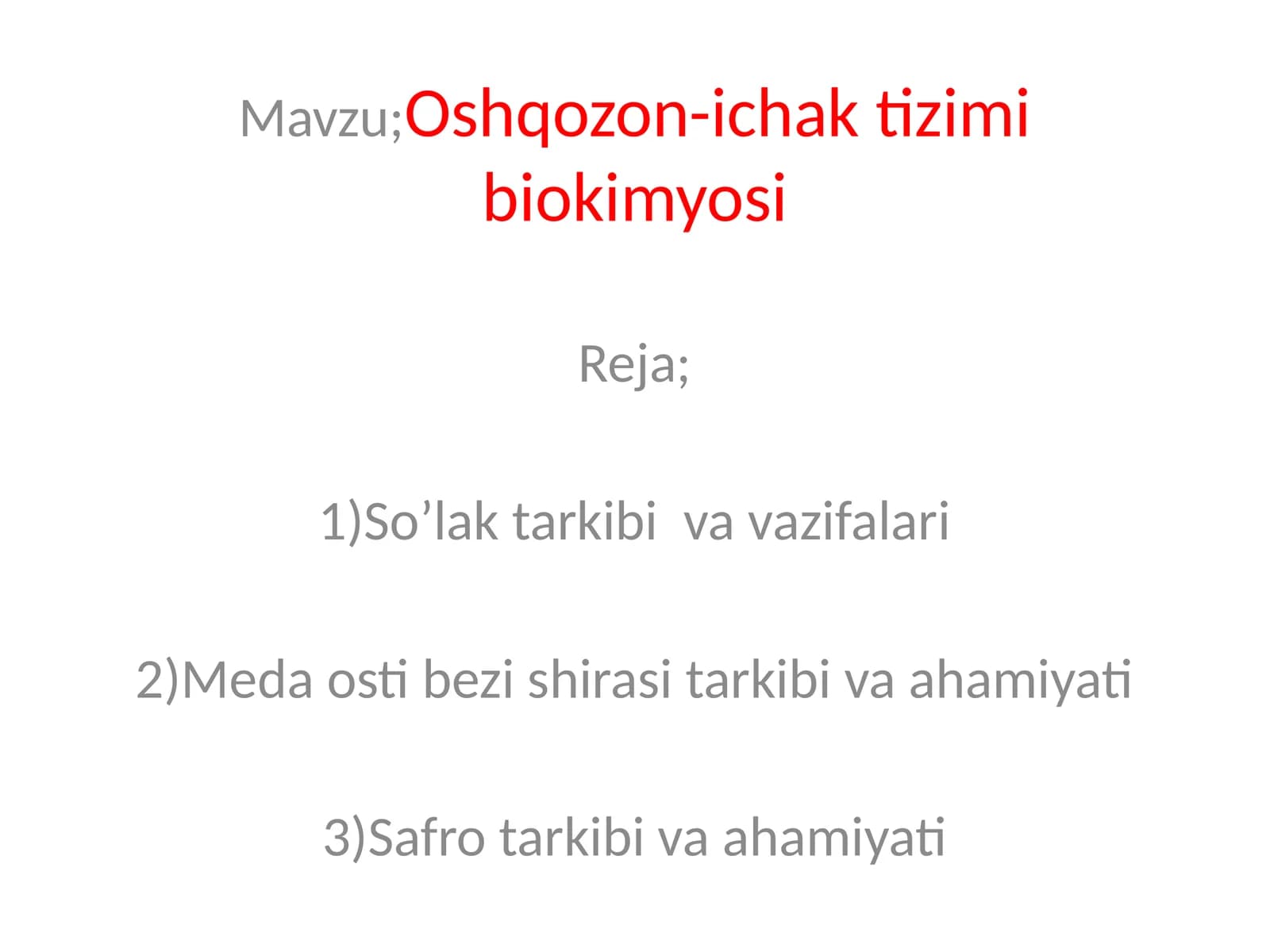 Oshqozon-ichak tizimi biokimyosi