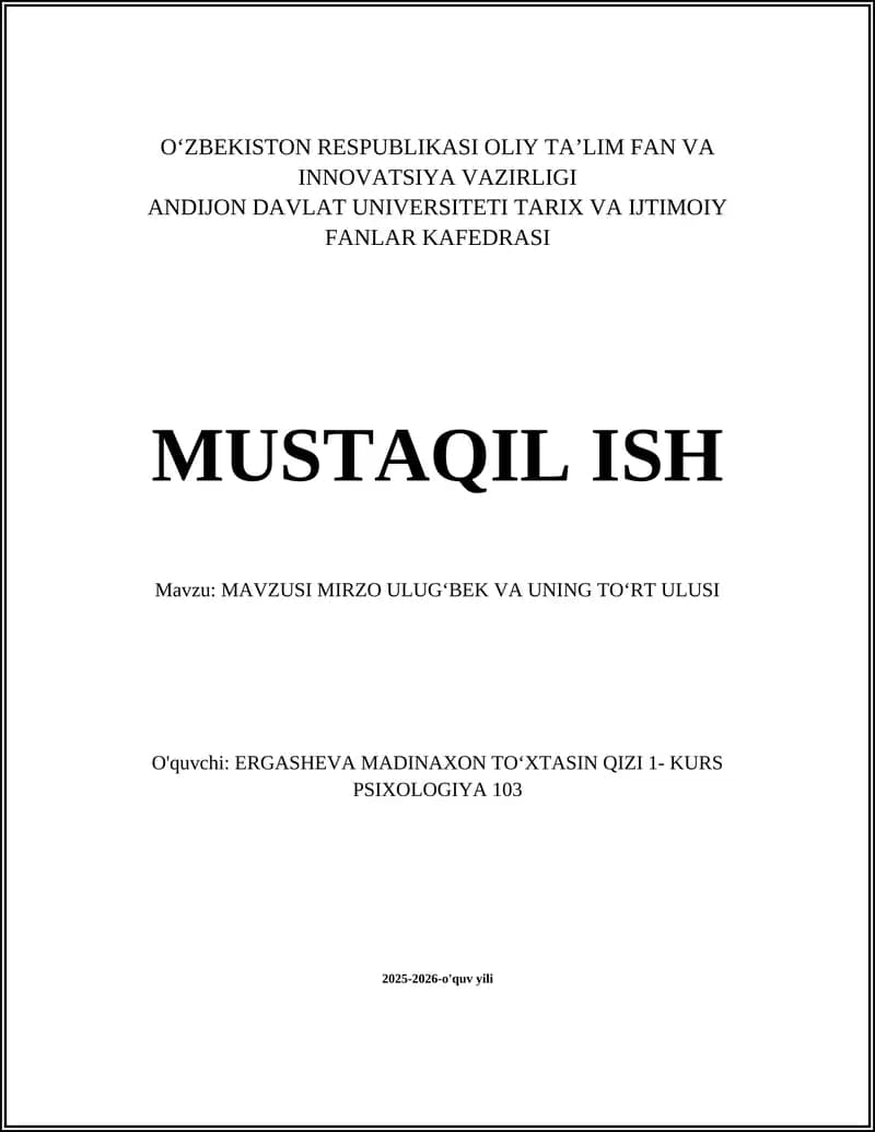MAVZUSI MIRZO ULUGʻBEK VA UNING TOʻRT ULUSI