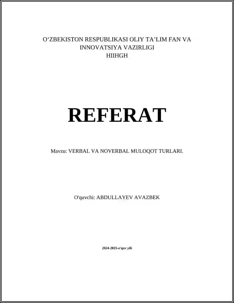 VERBAL VA NOVERBAL MULOQOT TURLARI