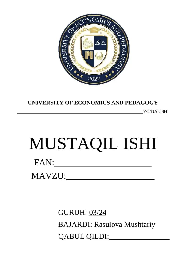 UNIVERSITY OF ECONOMICS AND PEDAGOGY MUSHTAQIL ISH BETLIK
