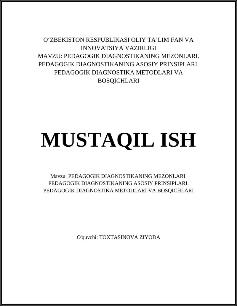 PEDAGOGIK DIAGNOSTIKANING MEZONLARI