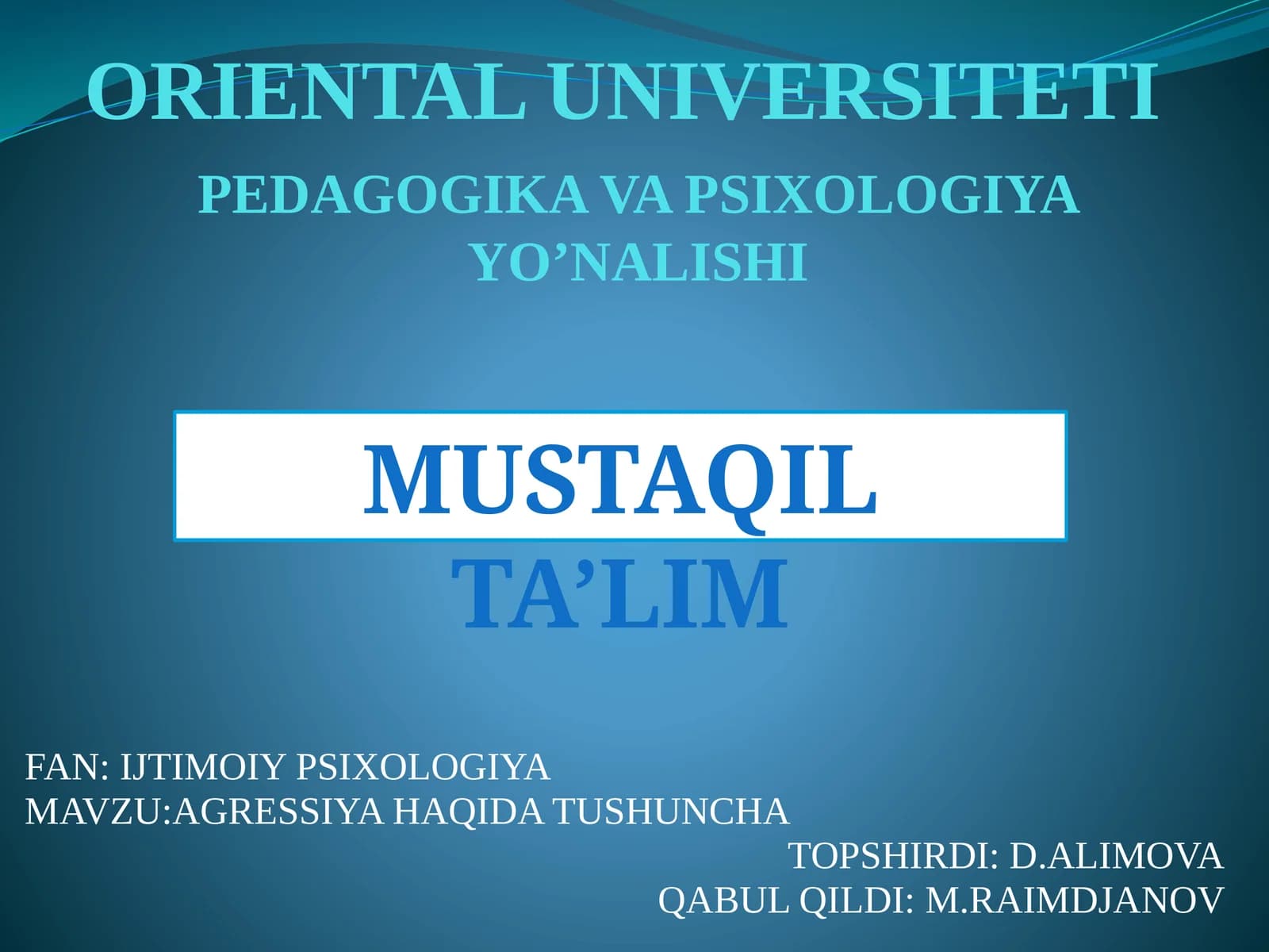 AGRESSIYA HAQIDA TUSHUNCHA