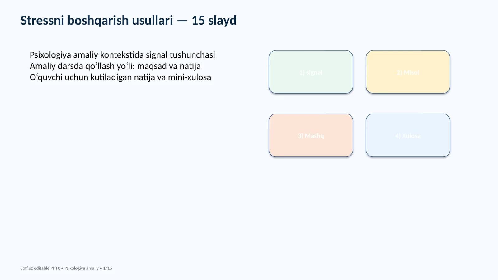 Stressni boshqarish usullari - 15 slayd