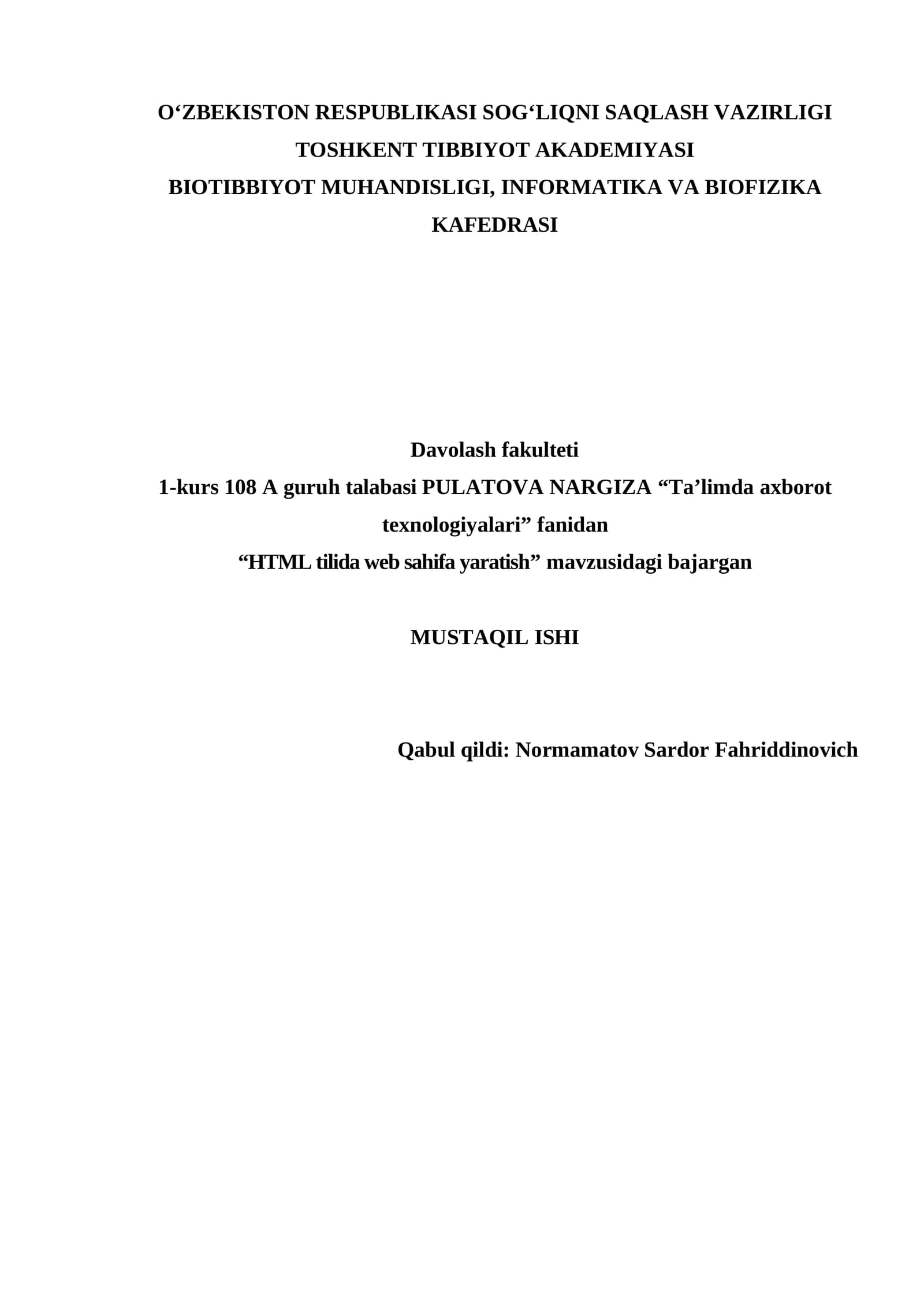 HTML tilida web sahifa yaratish