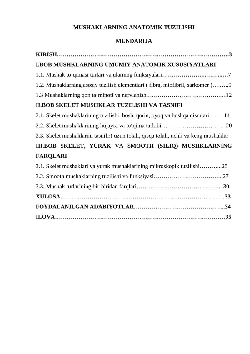 Mushaklarning anatomik tuzilishi