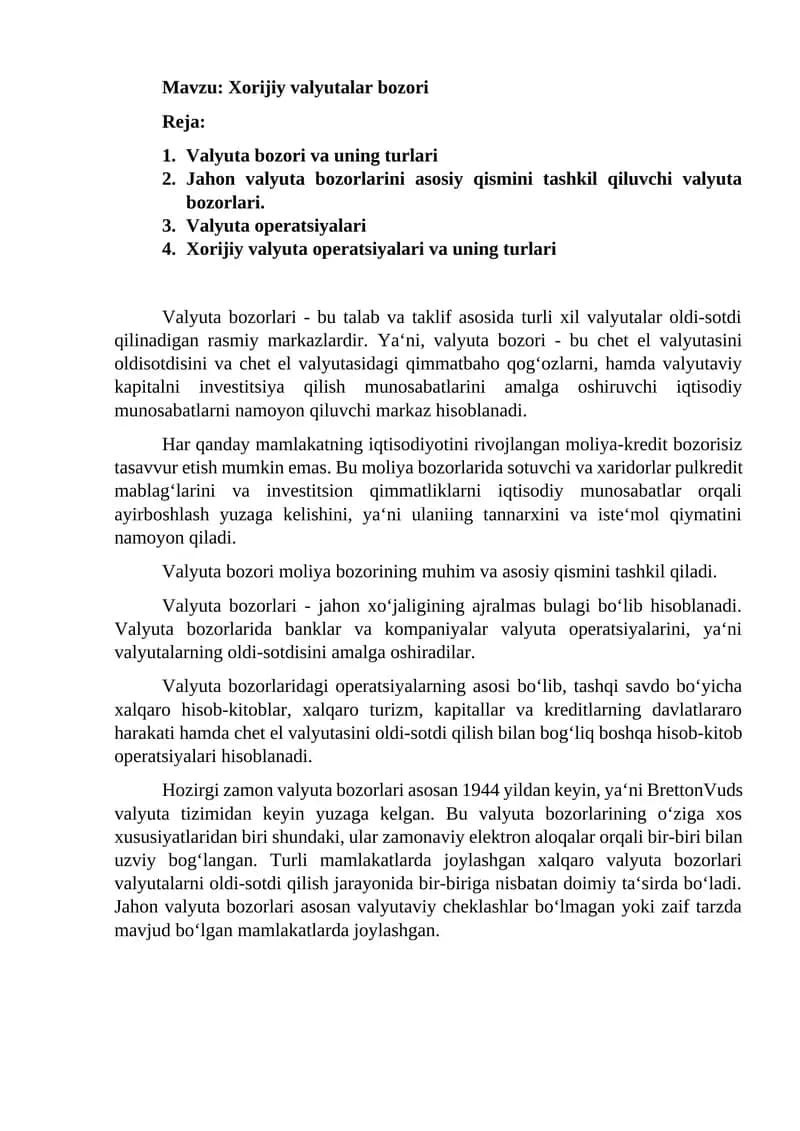 Xorijiy valyutalar bozori