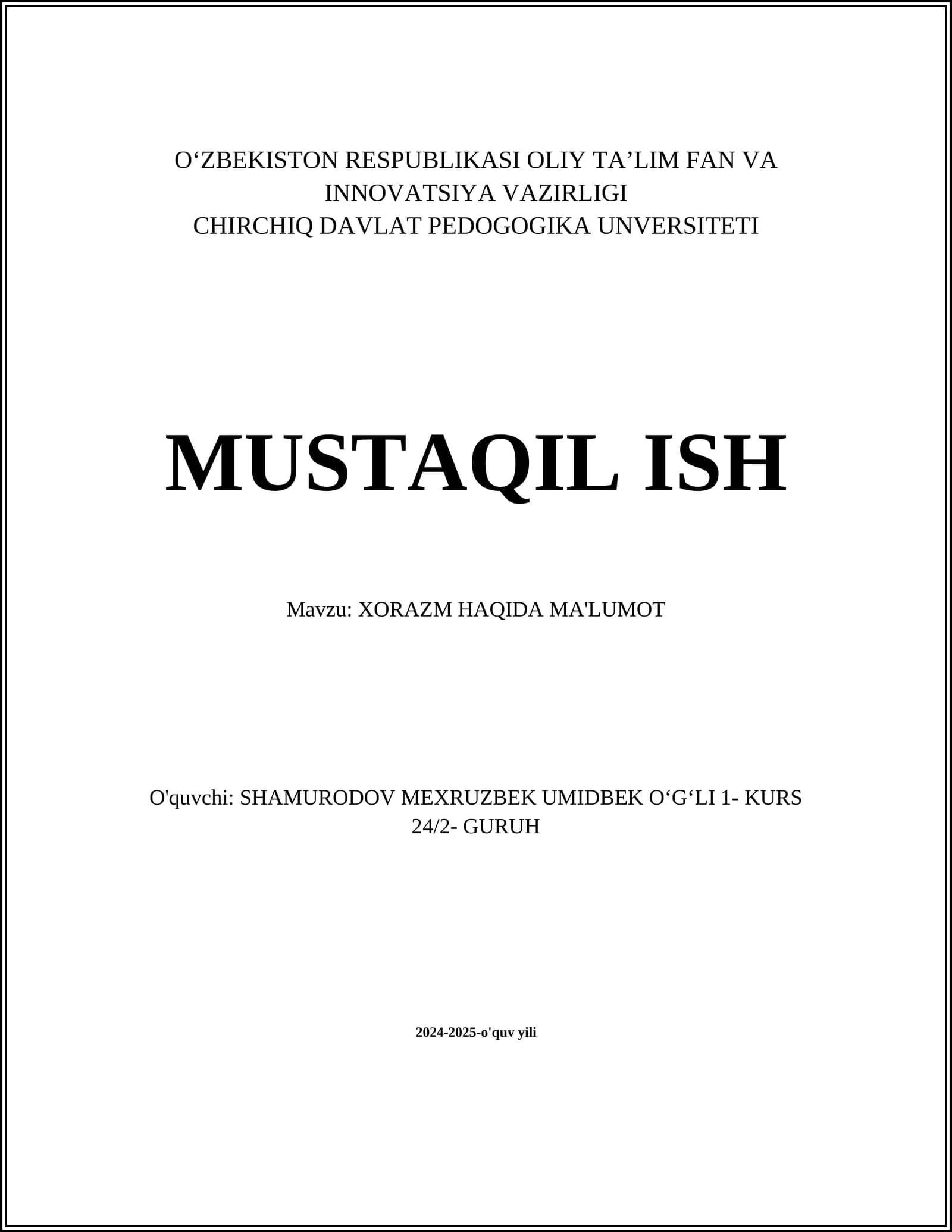 XORAZM HAQIDA MA'LUMOT