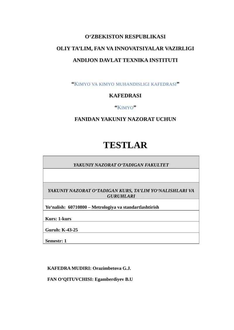 Yakuniy nazorat testlar