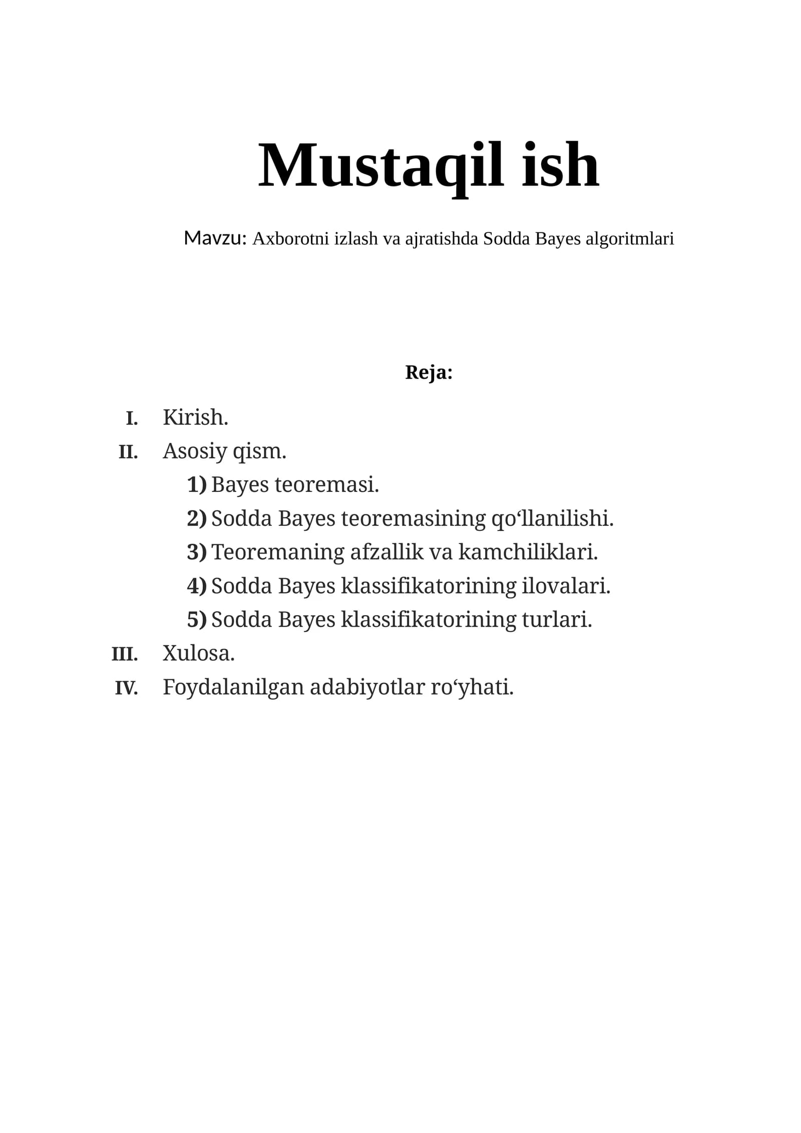 Axborotni izlash va ajratishda Sodda Bayes algoritmlari