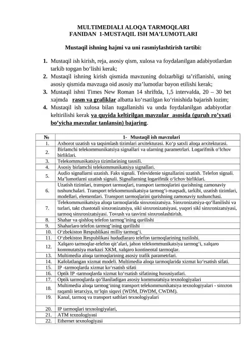 Axborot uzatish va taqsimlash tizimlari arxitekturasi