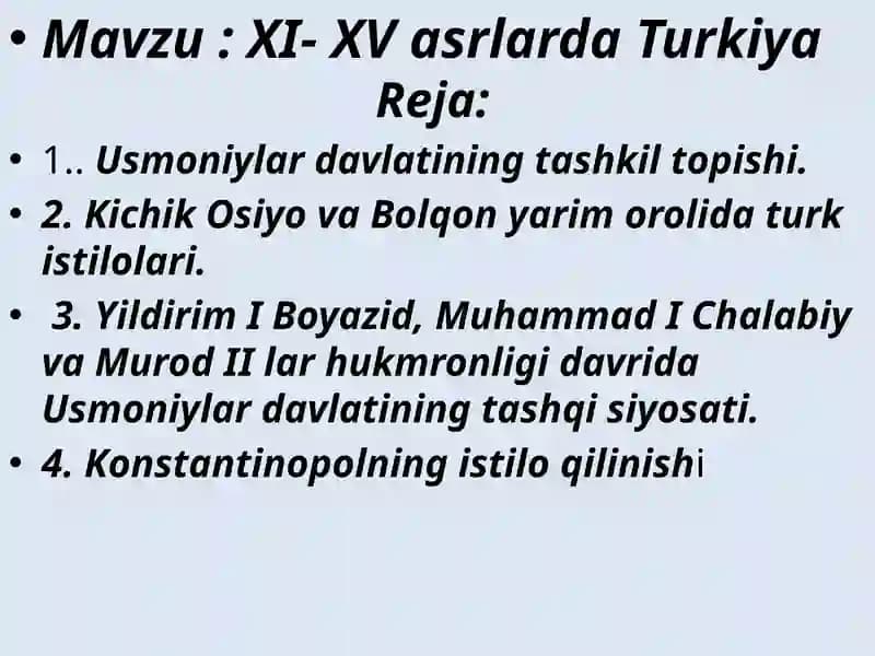 XI- XV asrlarda Turkiya Reja