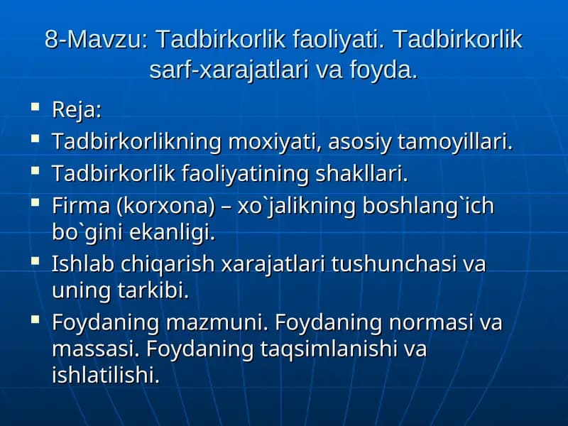 Tadbirkorlik faoliyati