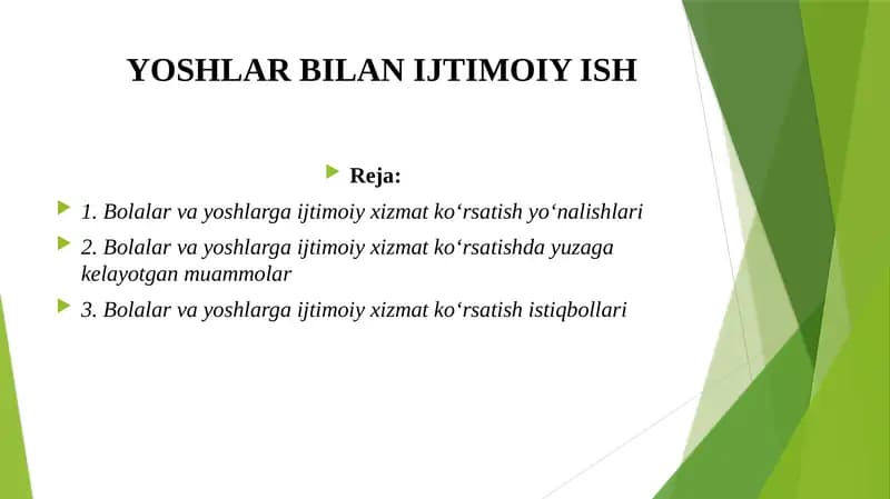 YOSHLAR BILAN IJTIMOIY ISH