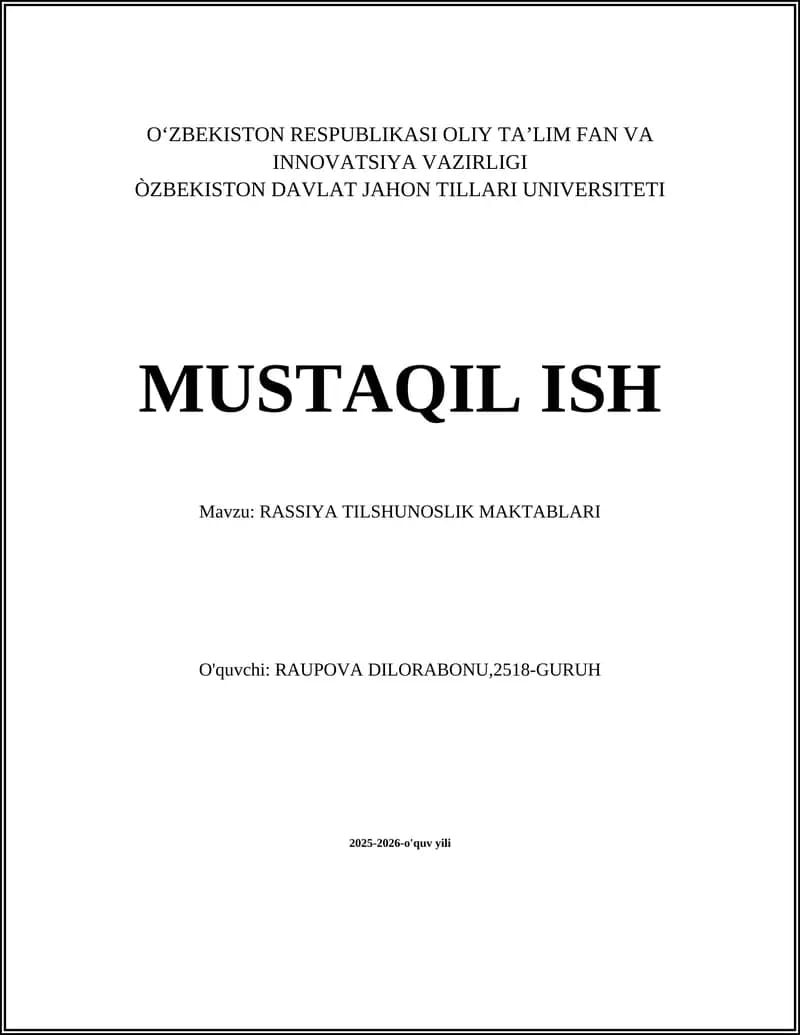 RASSIYA TILSHUNOSLIK MAKTABLARI