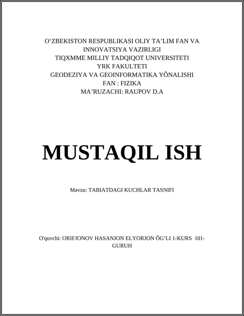 TABIATDAGI KUCHLAR TASNIFI