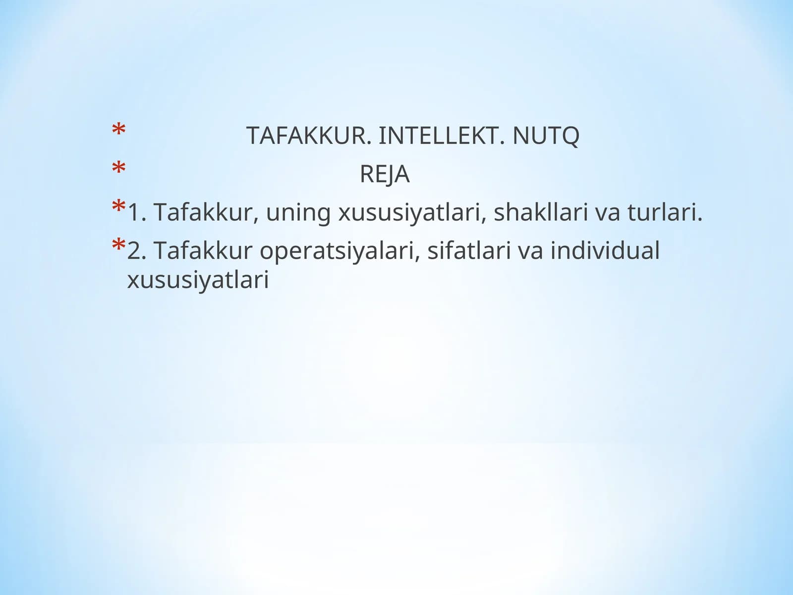 Tafakkur, intellekt, nutq