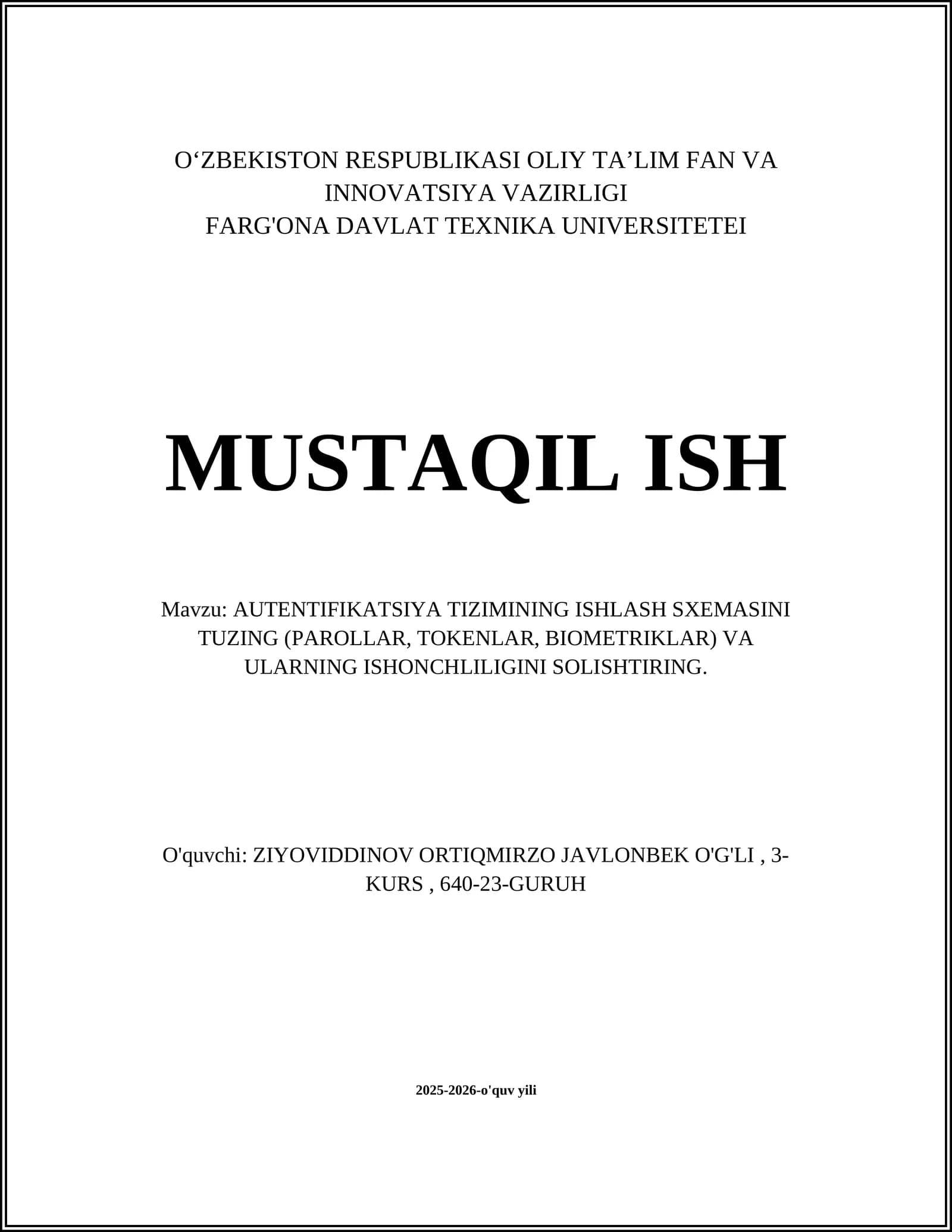 AUTENTIFIKATSIYA TIZIMINING ISHLASH SXEMASI