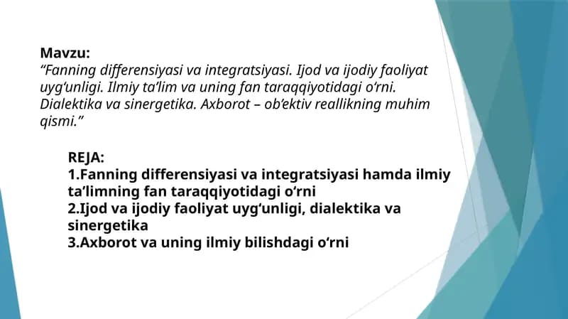 Fanning differensiyasi va integratsiyasi