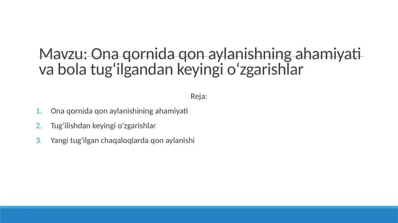 Ona qornida qon aylanishi va uning ahamiyati
