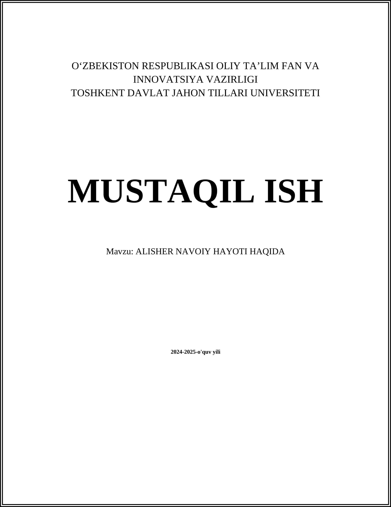 ALISHER NAVOIY HAYOTI HAQIDA