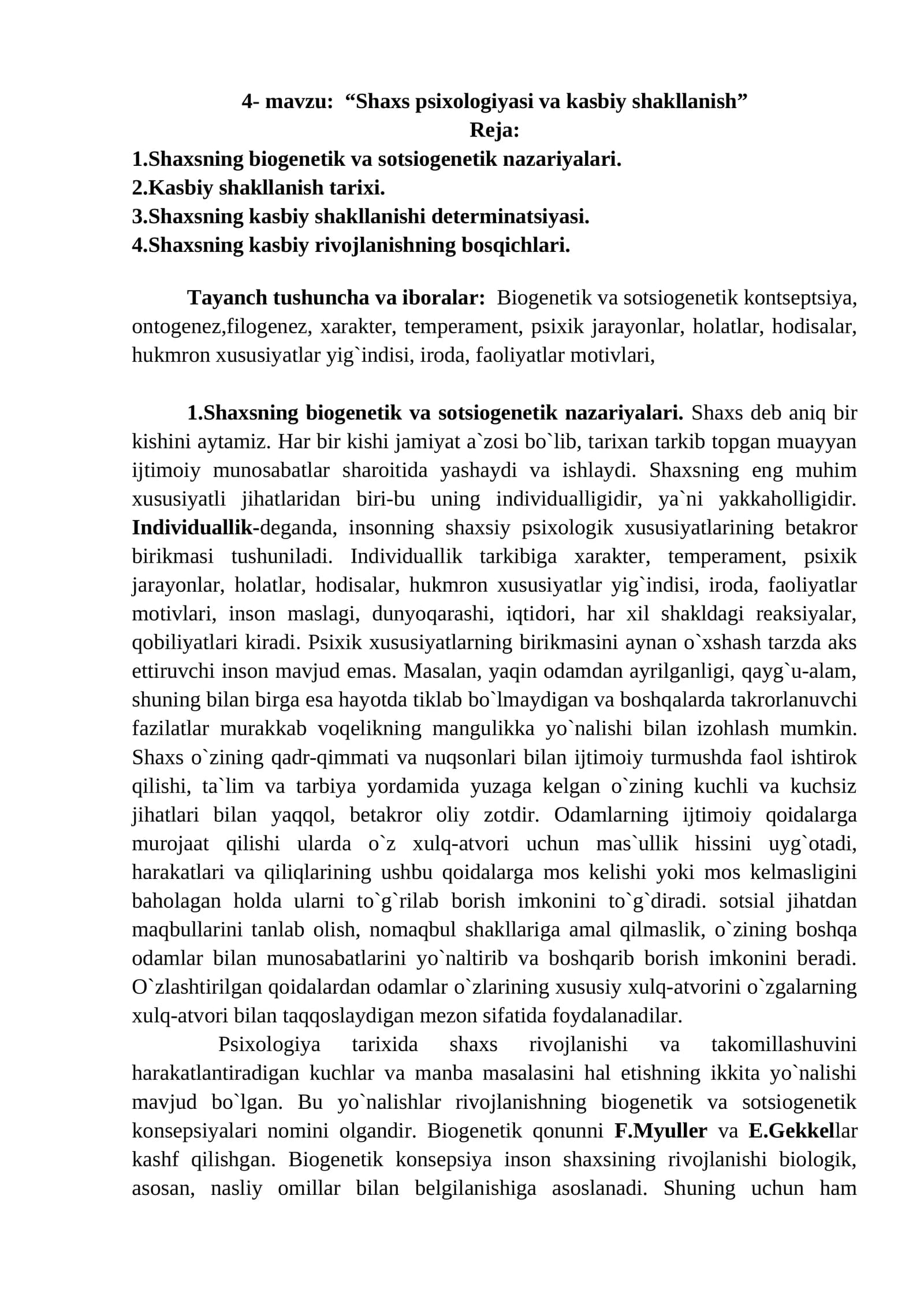 Shaxs psixologiyasi va kasbiy shakllanish