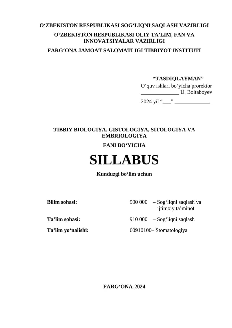 Tibbiy biologiya. Gistologiya, sitologiya va embriologiya