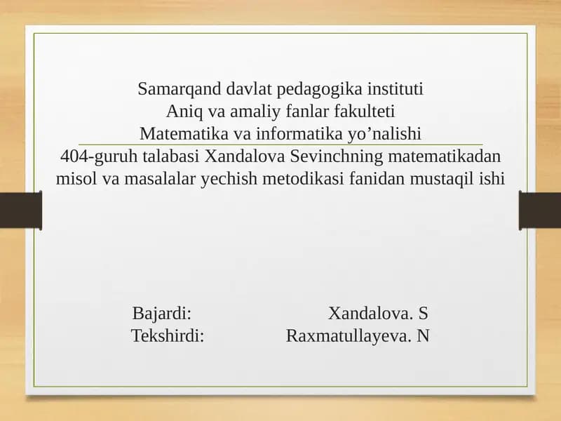 Matematika va Informatika Yo'nalishi