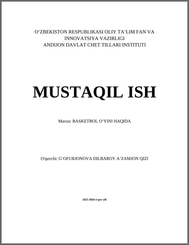 BASKETBOL OʻYINI HAQIDA