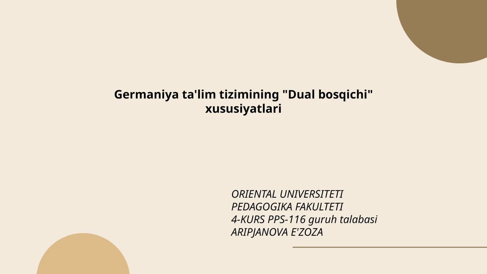 Germaniya ta'lim tizimining "Dual bosqichi" xususiyatlari