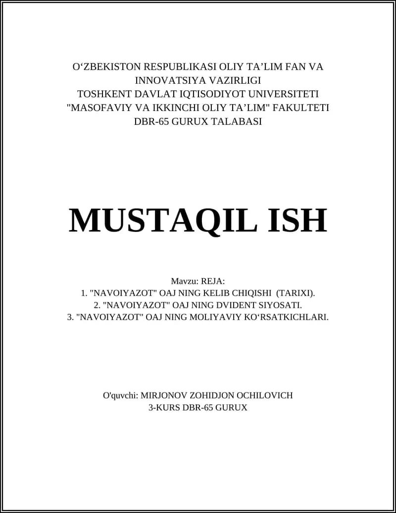 "NAVOIYAZOT" OAJ NING KO'CHMAS MULK SIYOSATI