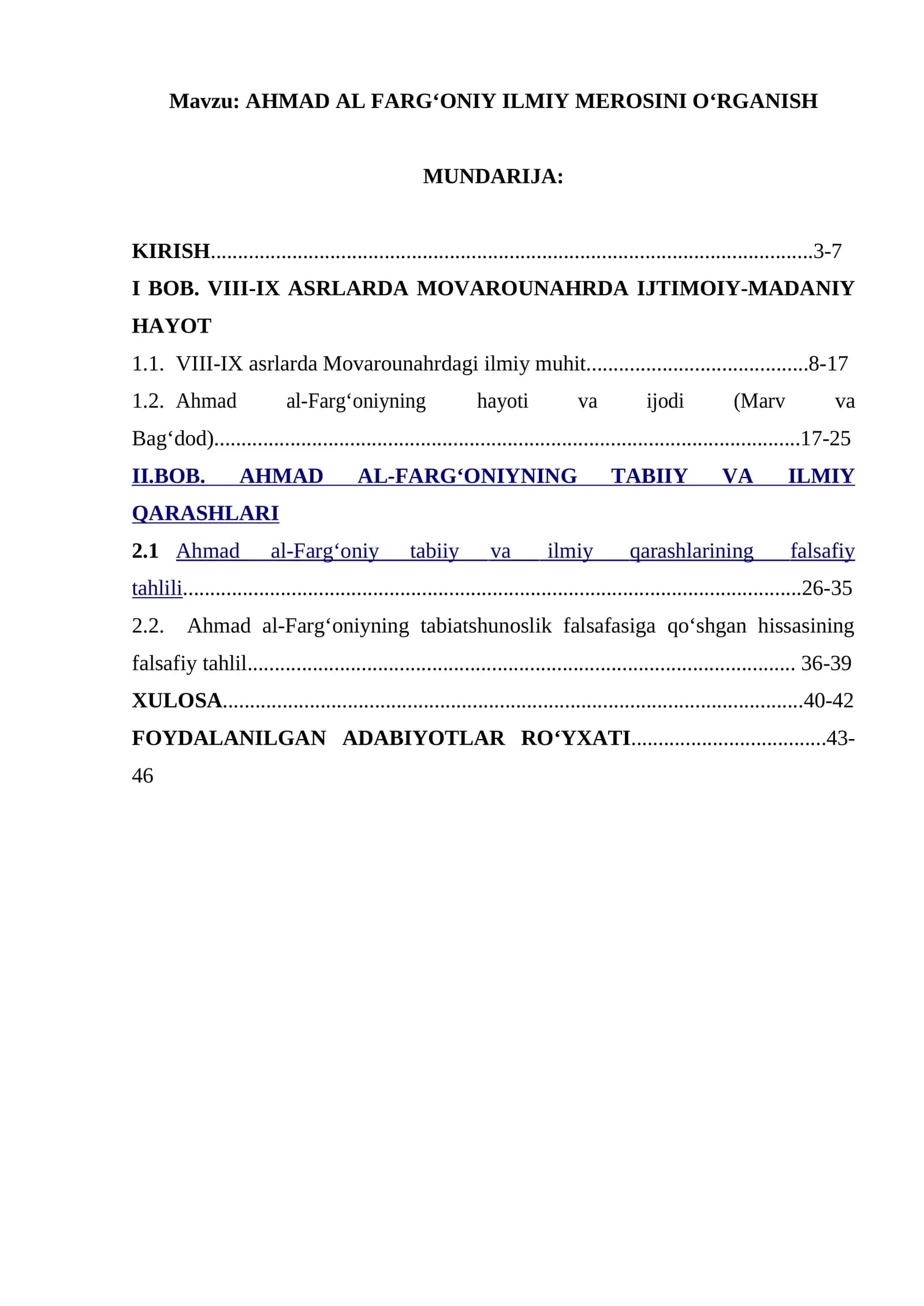 AHMAD AL FARG‘ONIY ILMIY MEROSINI O‘RGANISH