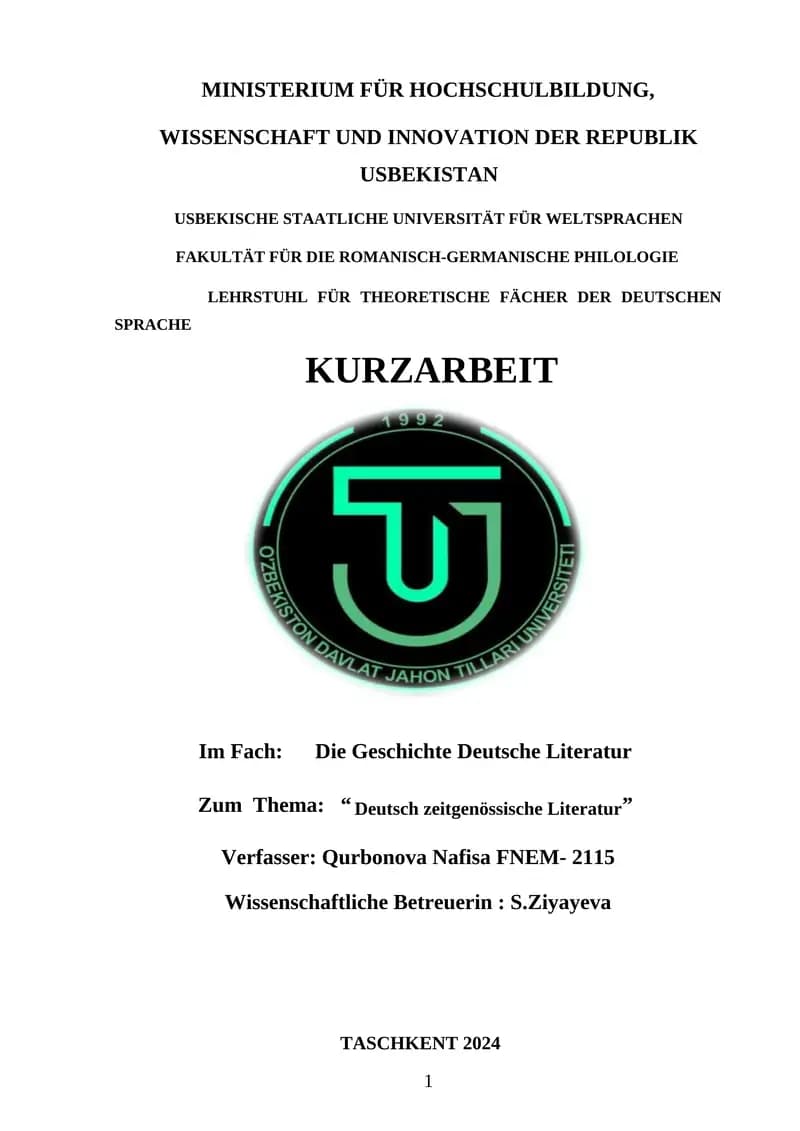 Deutsch zeitgenössische Literatur