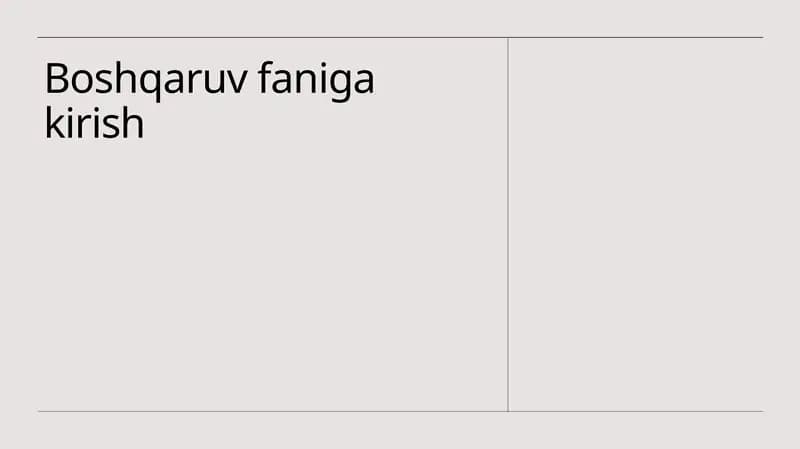Boshqaruv faniga kirish