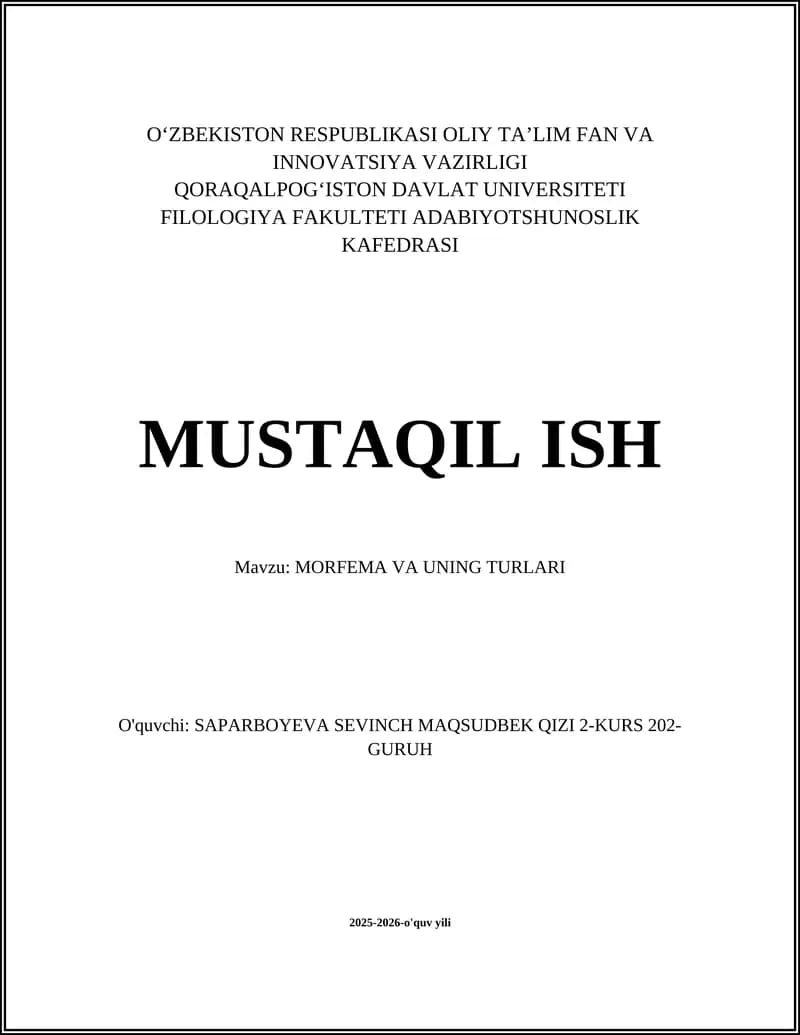 MORFEMA VA UNING TURLARI