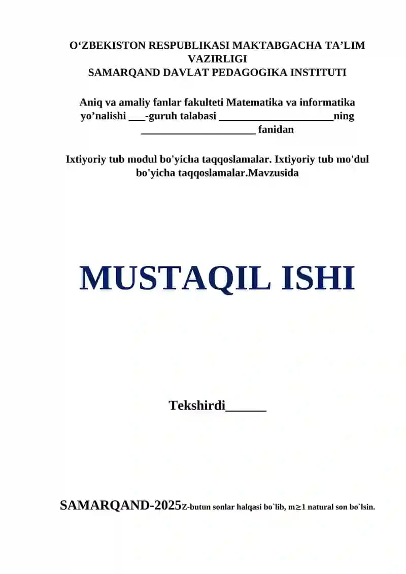 Ixtiyoriy tub modul bo'yicha taqqoslamalar
