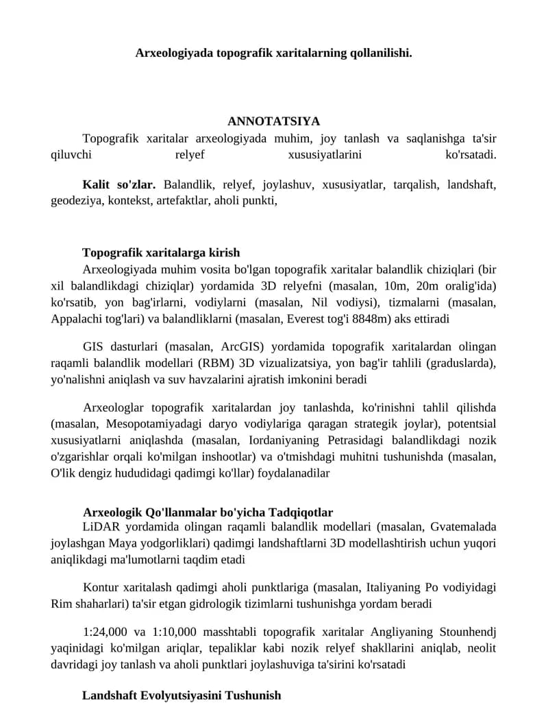 Topografik xaritalar arxeologiyada