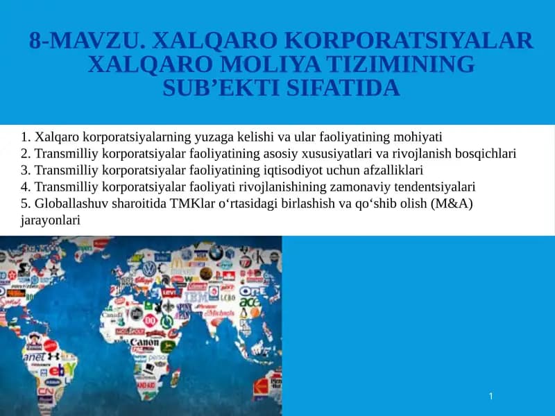 Transmilliy korporatsiyalar faoliyati