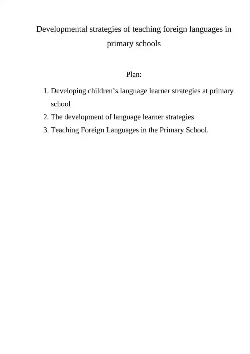 Teaching Foreign Languages in Primary Schools
