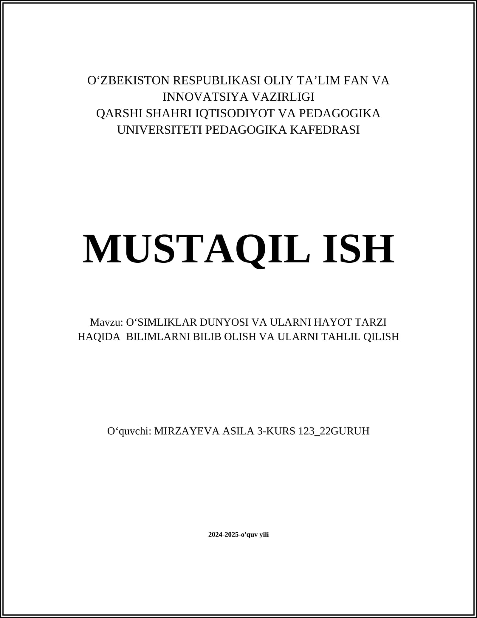 O'simliklar umumiy anatomiyasi