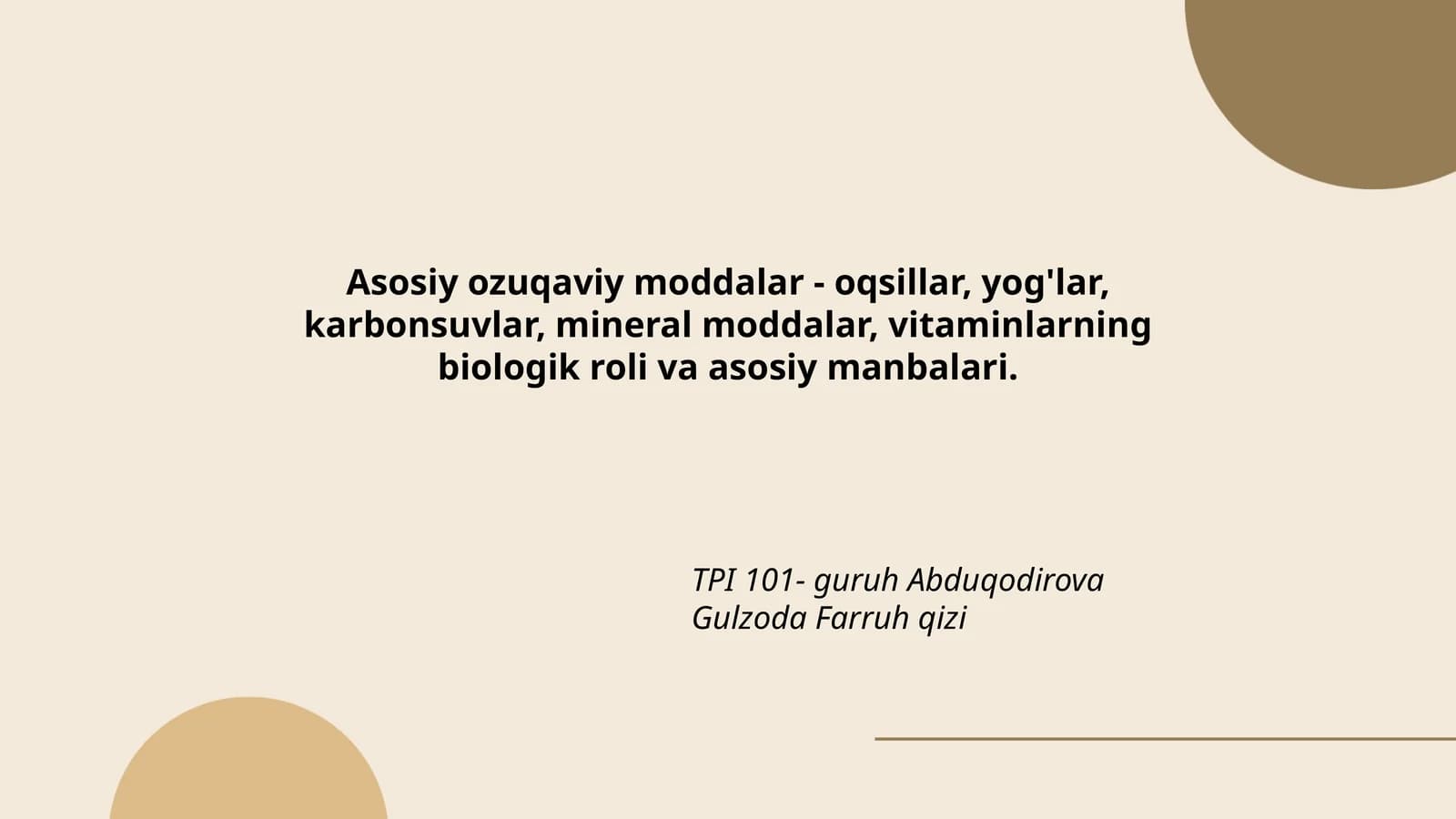 Asosiy ozuqaviy moddalar