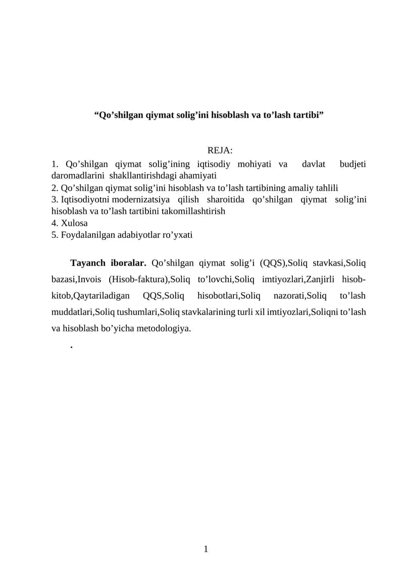 Qo’shilgan qiymat solig’ini hisoblash va to’lash tartibi