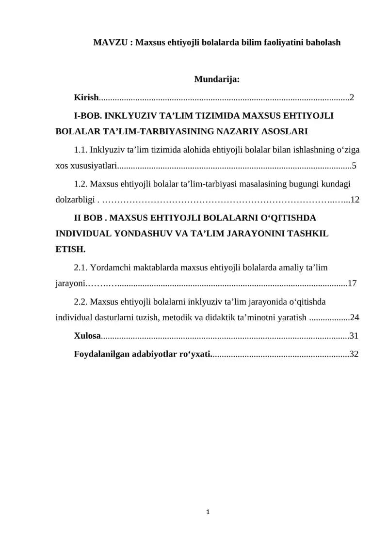 Maxsus ehtiyojli bolalarda bilim faoliyatini baholash