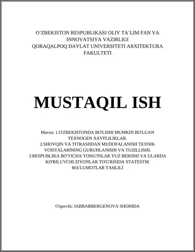 O'zbekistonda texnogen xavfliliklar
