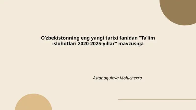Ta’lim islohotlari 2020-2025-yillar