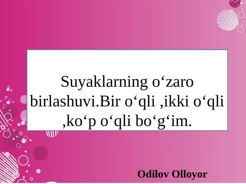 SUYIK BO‘G‘IMLARI TURLARI